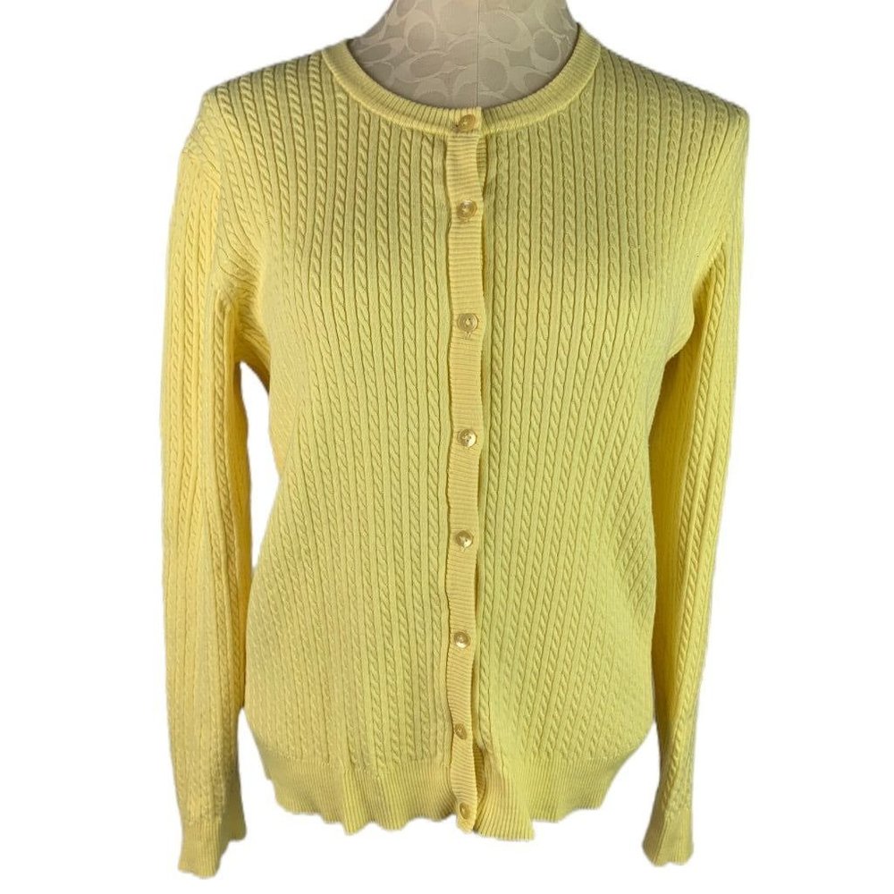 Large David Brooks Yellow Button Down Cardigan Cable Knit Women's